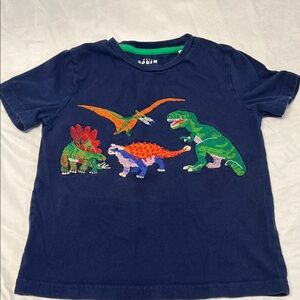 Boden Kids Dinosaur Tee Top Navy Colorful Embroidered Dinosaurs Size 4-5